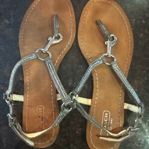 Coach Gray and Brown‎ Sandals with T-Strap Design